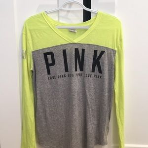 Neon and gray PINK T-shirt long sleeves